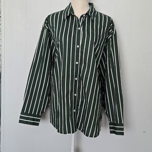 Aerie Women's Forest Green and White Striped Shirt